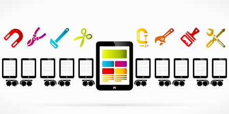 Tablet pc production line factory abstract vector illustrationのイラスト素材