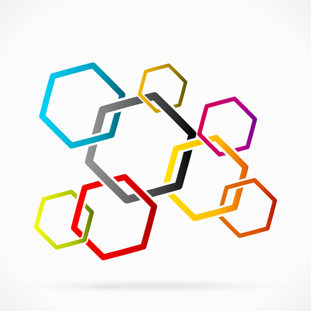 Abstract network grid made out of colored hexagonsのイラスト素材