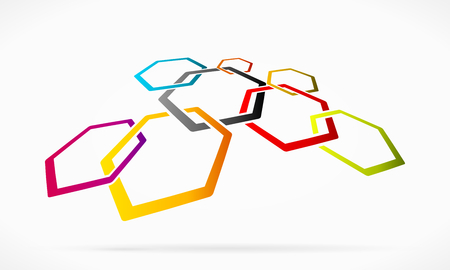 Abstract perspective network grid made out of colored hexagonsのイラスト素材