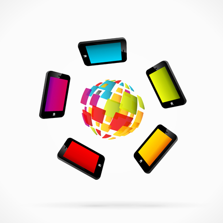 Colorful mobile phone internet network abstract illustrationのイラスト素材