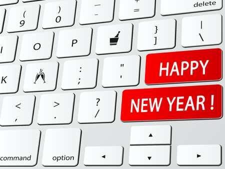 Happy new year written on a computer keyboardのイラスト素材