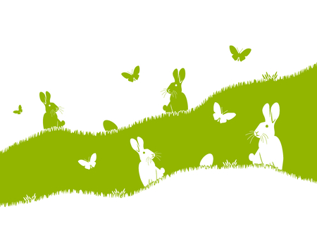 Easter bunnies searching for Easter eggs	のイラスト素材