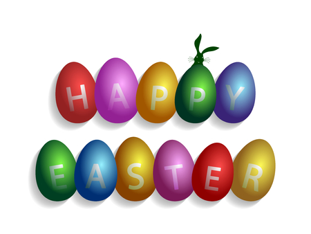 Happy Easter written on painted eggsのイラスト素材