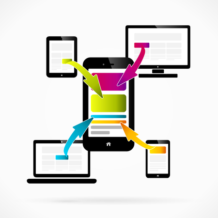 Phone synchronization flow process abstract vector illustrationのイラスト素材