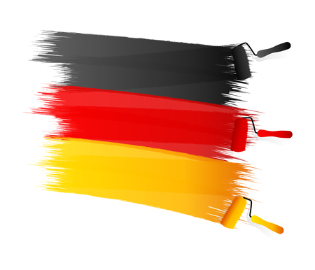 Abstract black red yellow flag painted on a white wallのイラスト素材