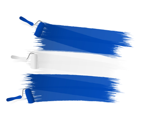 Abstract blue white blue flag painted on a white wallのイラスト素材