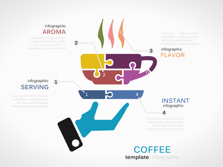 Infographic template with coffee cup made out of puzzle piecesのイラスト素材