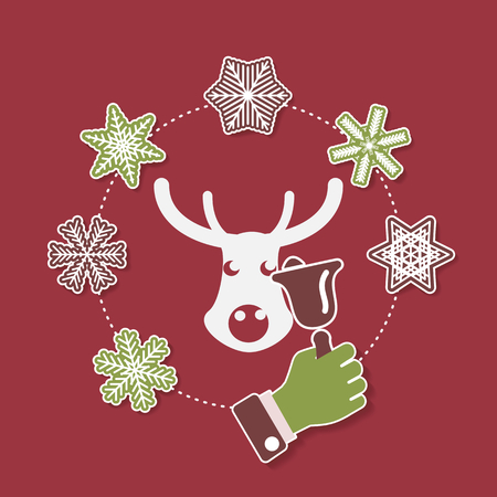 Christmas concept illustration with snowflakes on red backgroundのイラスト素材