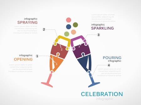 Celebration concept infographic template with glasses made out of puzzle piecesのイラスト素材