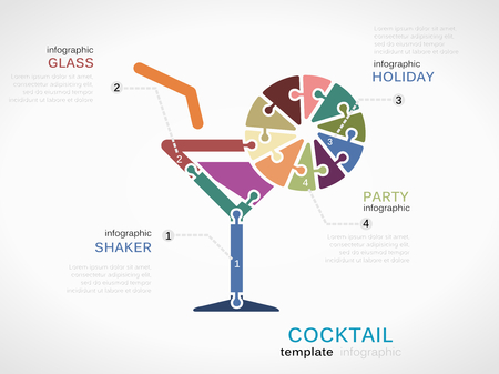 Cocktail concept infographic template with glass made out of puzzle piecesのイラスト素材