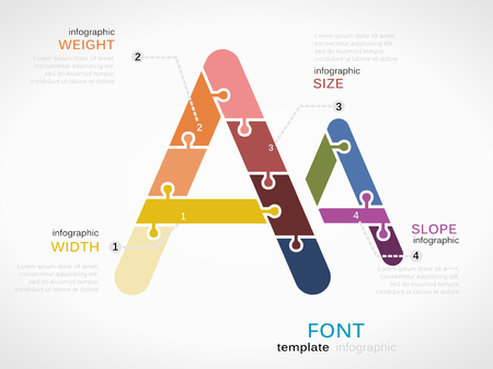 Font concept infographic template with letter made out of puzzle piecesのイラスト素材