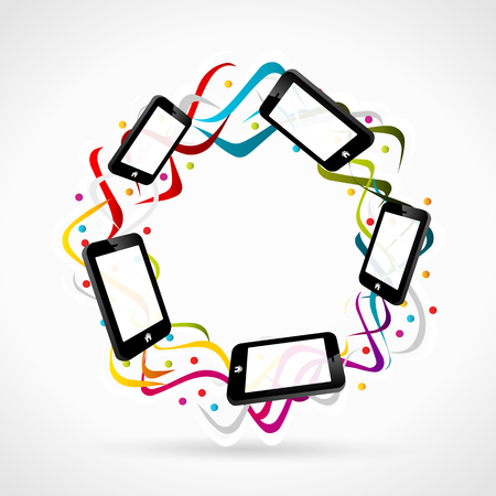 Technology concept illustration. Abstract colorful ribbon networkのイラスト素材