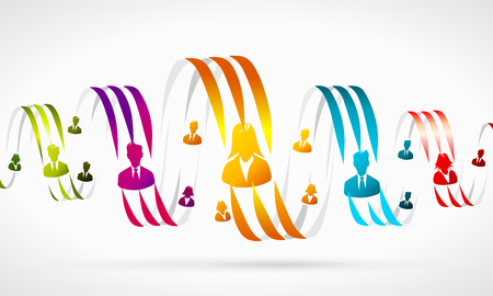 Business people abstract illustration of Colorful ribbons and silhouettesのイラスト素材