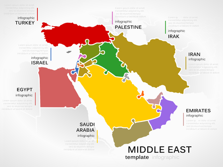 Middle east map concept infographic template with countries made out of puzzle piecesのイラスト素材