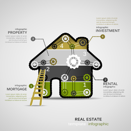 Real estate concept infographic template with geared houseのイラスト素材