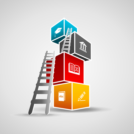 Education concept illustration. Ladder climbing colorful boxesのイラスト素材