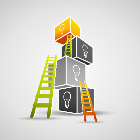 Idea concept illustration. Ladder climbing colorful boxesのイラスト素材