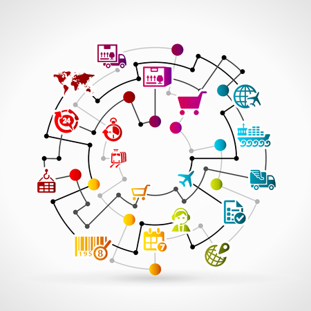 Abstract illustration with logistics infrastructure icon setのイラスト素材