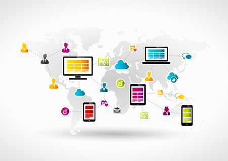 World internet abstract vector illustration . World map and iconsのイラスト素材