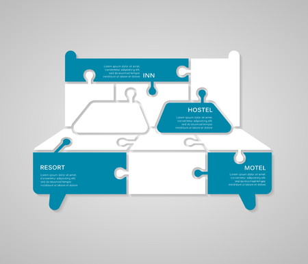 Tourism infographic template with the bed made out of puzzle piecesのイラスト素材