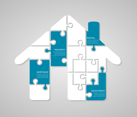Real estate infographics template with the house out of puzzle piecesのイラスト素材