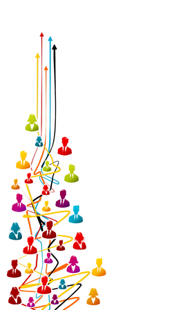 Business vision, teamwork concept with colorful avatar icons over tangled lines with arrows pointing upのイラスト素材