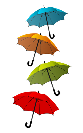 Vertical stacked colorful umbrellas over white backgroundのイラスト素材