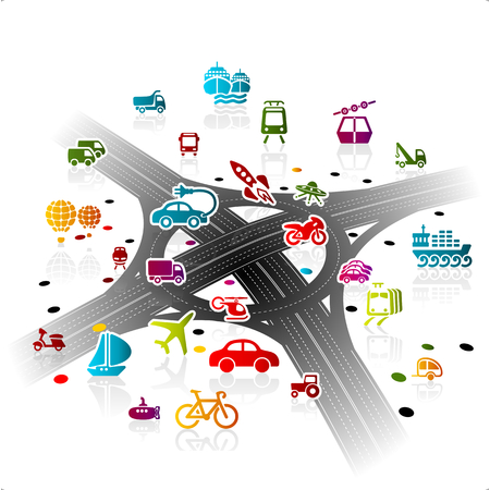 Transport Infrastructure concept illustration with modern highway crossroadのイラスト素材