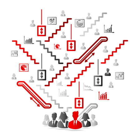 Business reorganization concept illustration with colorful icons and symbolsのイラスト素材