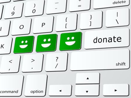Donate concept illustration with icons over computer keyboard.のイラスト素材