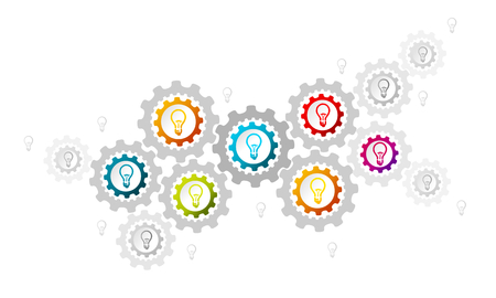 Idea concept illustration with light bulbs and gear.のイラスト素材