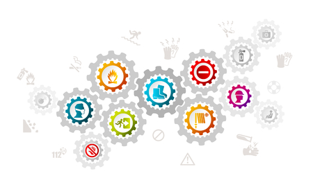 Safety concept illustration with icons and gear.のイラスト素材
