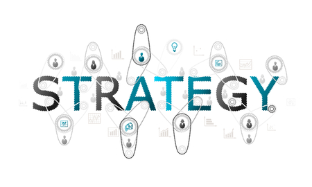 Strategy concept illustration with complex gear and people silhouettes with cogsのイラスト素材