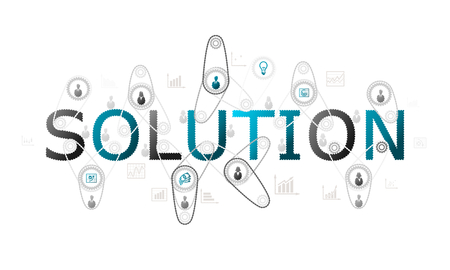 Solution concept illustration with complex gear and people silhouettes with cogsのイラスト素材