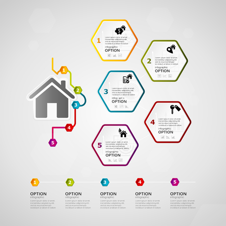 Real estate timeline infographics design with property iconsのイラスト素材