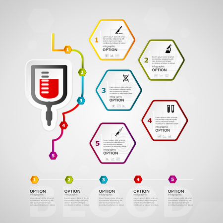 Infographics five steps design with blood timeline concept vector illustrationのイラスト素材