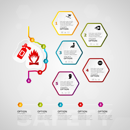 Safety timeline infographics design with five steps or optionsのイラスト素材