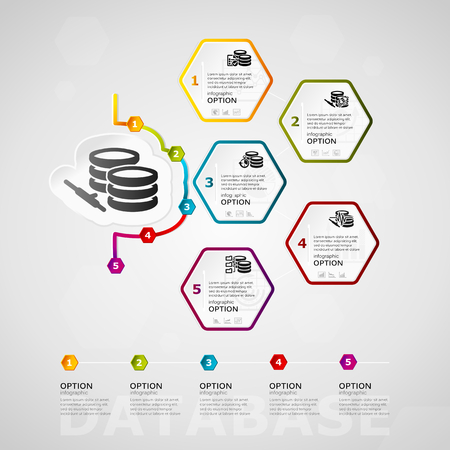 Database timeline infographics design with five steps or optionsのイラスト素材