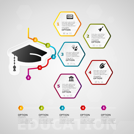 Education timeline infographics design with five steps or optionsのイラスト素材