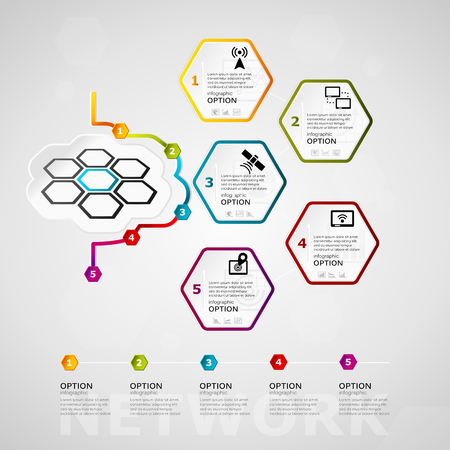 Network timeline infographics design with five steps or optionsのイラスト素材