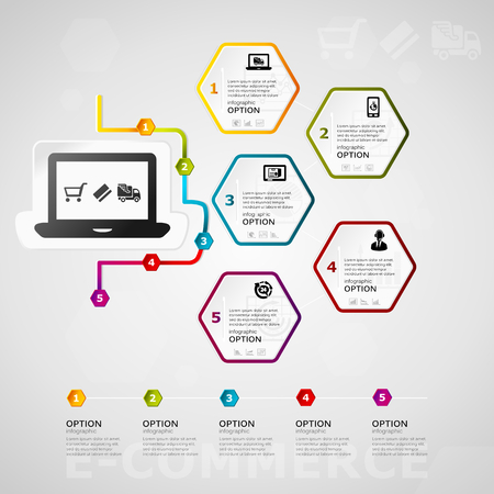 E-commerce timeline infographics design with five steps or optionsのイラスト素材