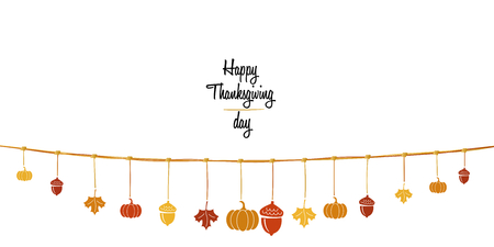 Happy Thanksgiving Day celebrations greeting card design with icons isolated on white backgroundのイラスト素材