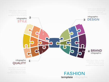 Fashion infographic template with bow tie symbol model made out of jigsaw piecesのイラスト素材