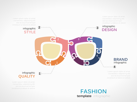 Fashion infographic template with eyeglasses symbol model made out of jigsaw piecesのイラスト素材