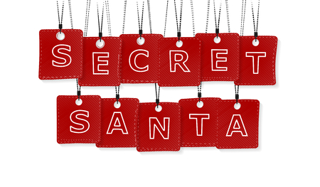 Secret Santa text with black and red labels isolated on white backgroundのイラスト素材