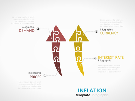 Inflation infographic template with arrow symbol made out of jigsaw piecesのイラスト素材