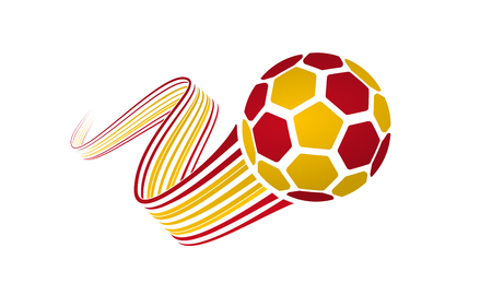 Spain soccer ball isolated on white background with winding ribbons on red and yellow colorsのイラスト素材
