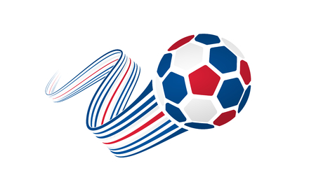 Iceland soccer ball isolated on white background with winding ribbons on blue, white and red colorsのイラスト素材