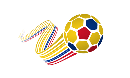 Colombia or Ecuador soccer ball isolated on white background with winding ribbons on yellow, blue and red colors.のイラスト素材
