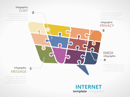 Internet infographic template with speech bubble symbol made out of jigsaw piecesのイラスト素材